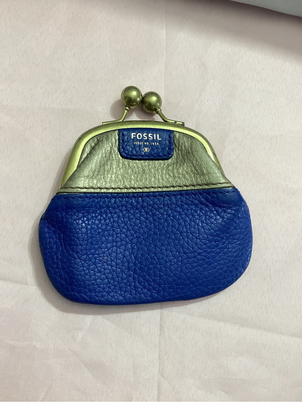 Fossil Blue and Metallic Green Leather Kiss-Lock Coin Purse